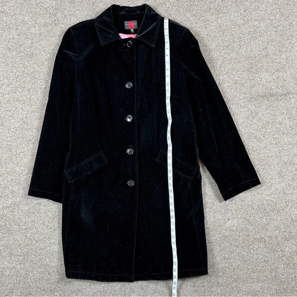 Gallery Black Velour Mid Length Single Breasted Pea Coat Women’s XL Car Coat - Picture 8 of 10